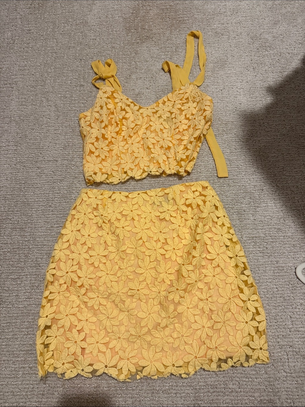 Lulu's Yellow and Peach Lace Two-Piece Set